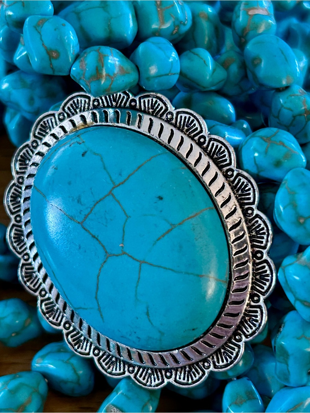 Faux Turquoise Statement Necklace - with Silver Accents-  Paparazzi Accessories